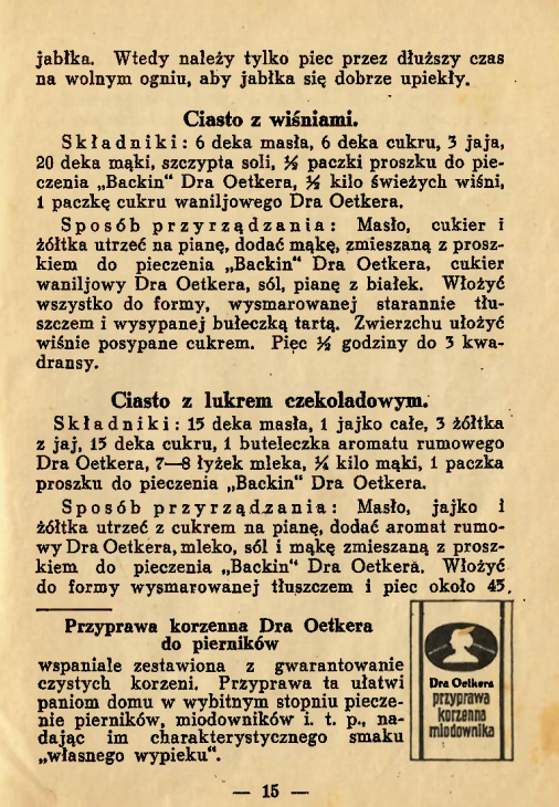 Strony z ksieczki ¨Przepisy Dra Oetkera¨z lat 30. XX w.